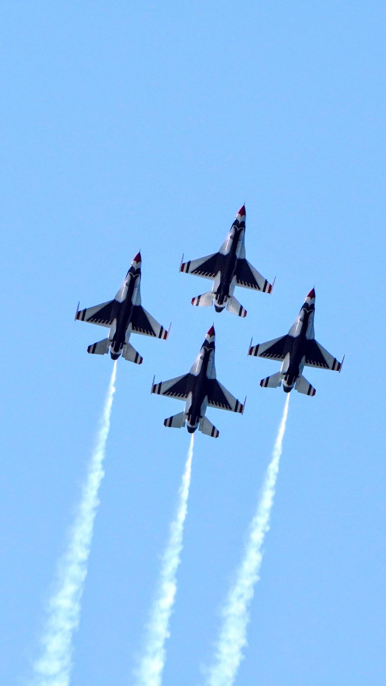 The US Air Force Thunderbirds fly in a diamond formation.